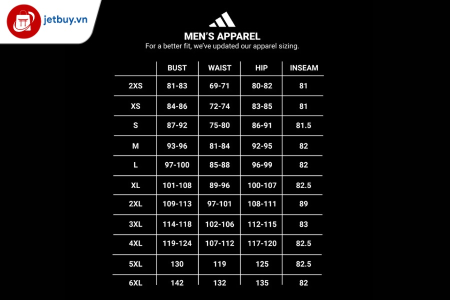 Hướng dẫn chọn size quần áo Adidas Nhật chính xác